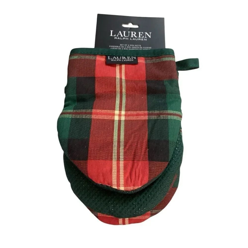 Lauren Ralph Lauren Holiday Tartan Mini Oven Mitts – Set of 2 – New With Tags